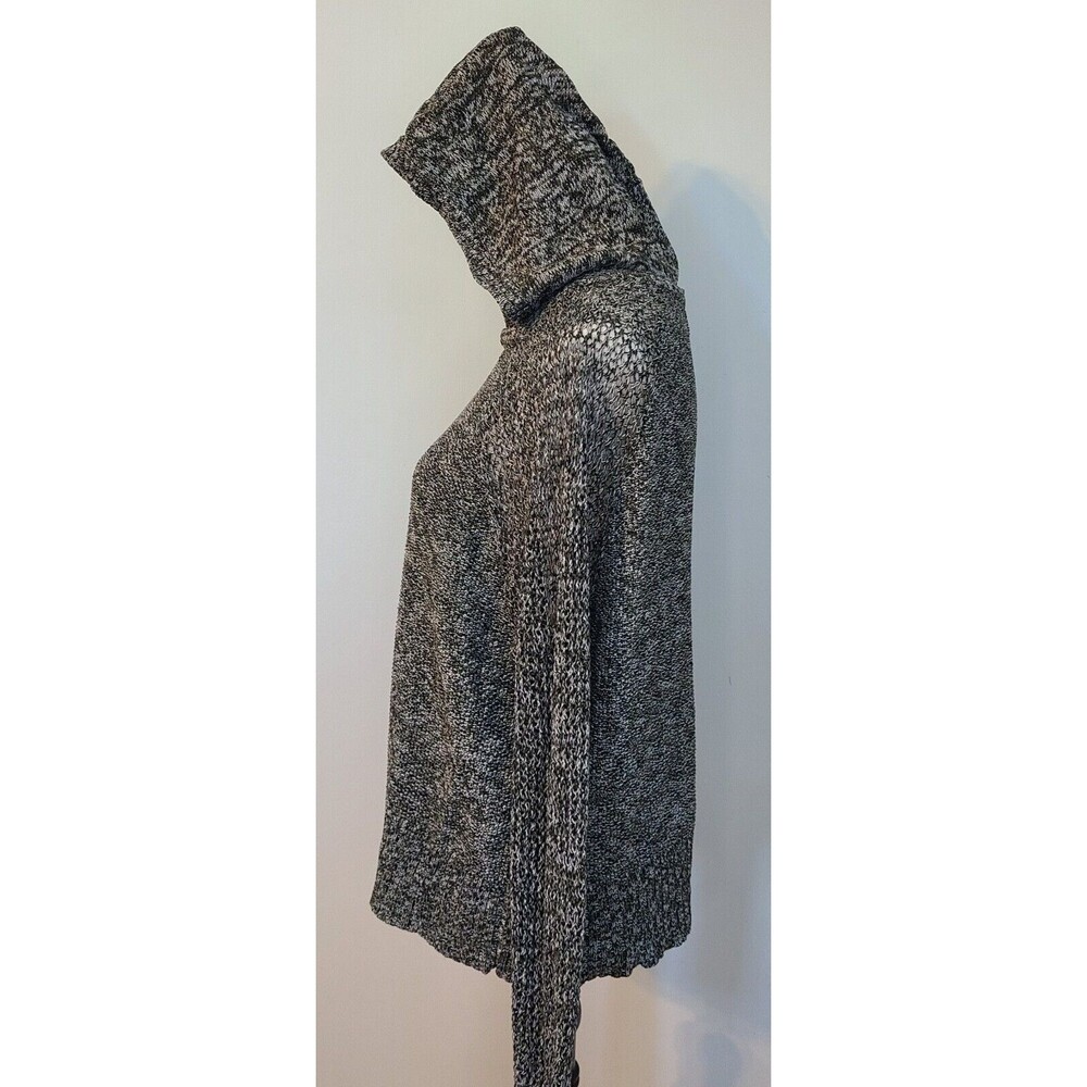 American Eagle Black White Marled Open Knit Shoulder Sleeves Hooded Sweater XL - Picture 4 of 15